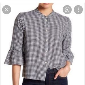 Madewell shirt black and white gingham bell sleeves blouse